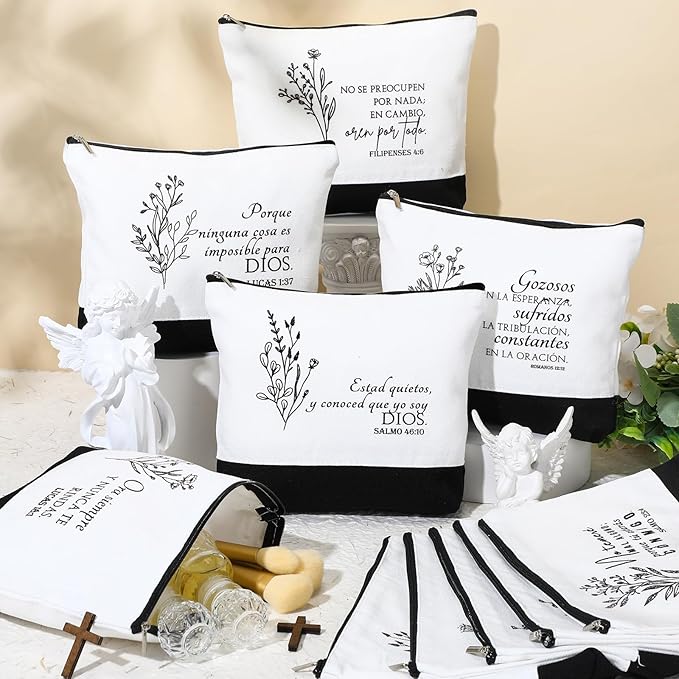 10Pcs Christian Gifts for Women Religious Cosmetic Bags Inspirational Bible Verse Pencil Pouch Canvas Makeup Bags Bulk with Zipper for Mother Sister Church Favors