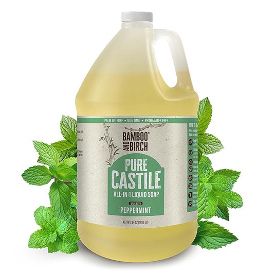 Pure Castile Soap Liquid Organic, Certified Palm Oil Free Natural Soap, Peppermint, 64 oz