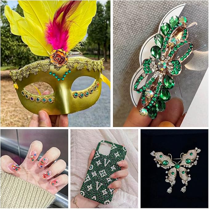 Beadsland Flatback Rhinestones Bulk,14400pcs Green Rhinestones for Nails Crafts Clothes DIY Decoration, Emerald, SS16, 3.8-4.0mm