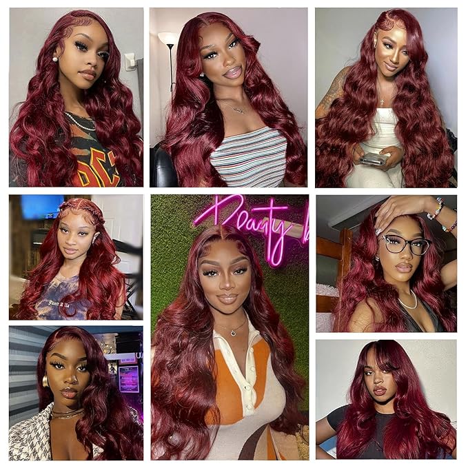 30 Inch 99J Burgundy Lace Front Wigs Human Hair 13x6 Lace Front Wigs Human Hair Body Wave HD Transparent with Baby Hair Red Wine Glueless Lace Front Wigs Human Hair Wigs for Women 180 Density