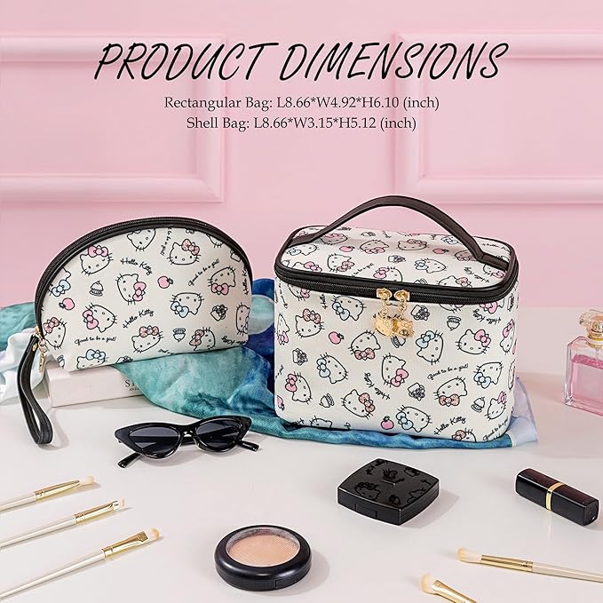 AmBealla Cosmetic Bag Large Makeup Bags White Travel Case with Makeup Brush Holder,2PCS Cosmetic Organizer for women, Toiletry Storage Bag for Skincare & Beauty Tools Sweet Cute for Girls