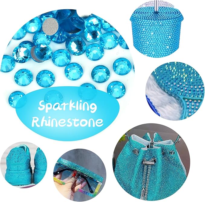 2000PCS Aquamarine Rhinestones Bulk, Flat Back Crystal Glass Stone Round Gems,SS30, 6.4-6.6mm