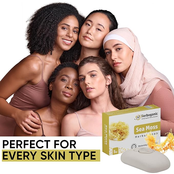 Sea Moss Herbal Soap | Pack of 6 of 5oz soap Bar | Ideal for Men and Women, Soothing and Nourishing Soap for Moisturization