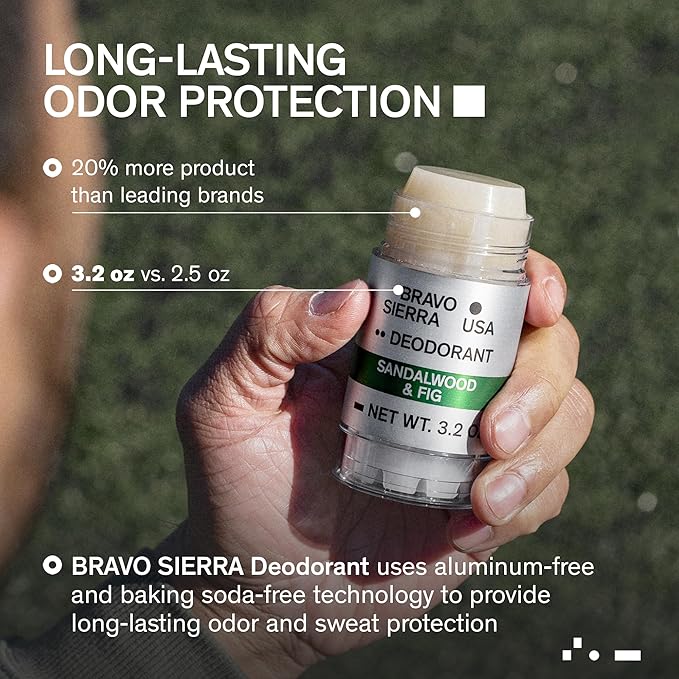Aluminum-Free Deodorant for Men by Bravo Sierra, 1-Pack - Contains Natural Ingredients – Long Lasting All-Day Odor and Sweat Protection -Sandalwood and Fig, 3.2 oz - Paraben-Free, Vegan & Cruelty-Free