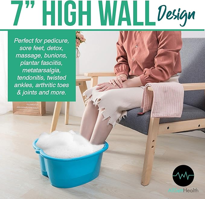 AllSett Health Foot Soaking Bath Basin – Large Size for Soaking Feet | Pedicure and Massager Tub for at Home Spa Treatment | Callus, Fungus, Dead Skin Remover, Blue