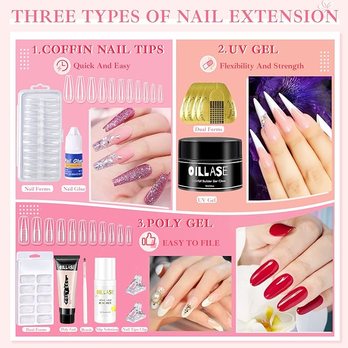 20 Colors Gel Nail Polish Kit with UV Light Starter Kit, 3 Styles Nail Extension, Poly Extension Gel, Builder Gel, Nail Tips, Nail Polish Sets for Women, Gel Nail Polish Set with Top and Base Coat