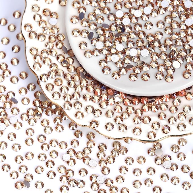 10000PCS Golden Shadow Rhinestones Bulk, Flat Back Crystal Glass Stone Round Gems,SS10, 2.7-2.9mm