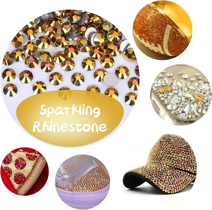 10000PCS Gold Rhinestones Bulk, Flat Back Crystal Glass Stone Round Gems,SS10, 2.7-2.9mm