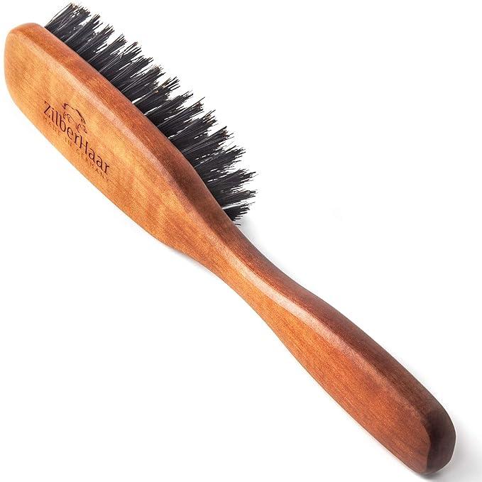 ZilberHaar Long Hair Brush - Soft Boar Bristles - Exfoliating and Conditioning for Men's Beards & Skin - Compatible with Beard Balms and Oils