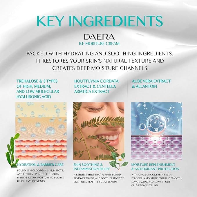 B.E Cream- Korean Moisturizer, Lightweight All Skin Type, Sensitive Skin, Trahalose & Hyaluronic Acid, Centella Asiatica,Fast Absorbing, Lightweight, Korean Skin Care (3.38 oz)