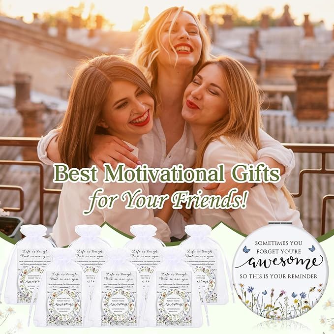 Geetery 24 Sets Mother's Day Inspirational Compact Mirror Gifts for Women Bulk Small Flower Makeup Pocket with Card Bag Double Sided Folding Mirror for Purse Wedding Return Bridal Shower, 4 Styles