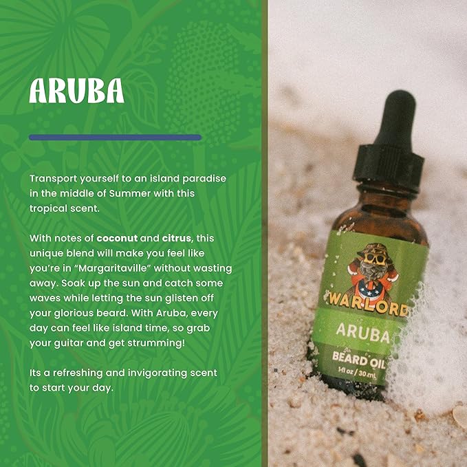 WARLORD Beard Oil & Beard Softener for Men - Beard Moisturizer & Natural Beard Oil to Reduce Itchy Skin, Tame Hair and Manage Frizz - Aruba, 1 Fl Oz