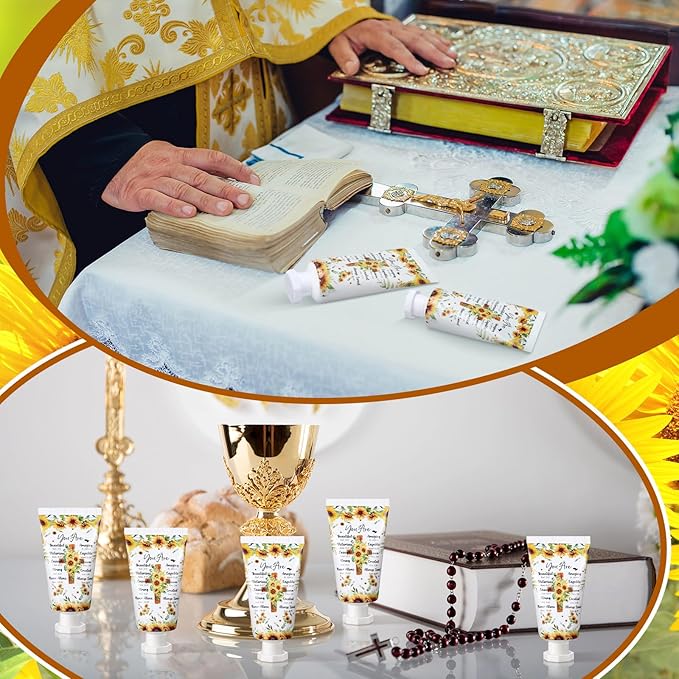 50 Pack Christian Hand Lotion Bulk Gifts for Women Mother Day Bible Mini Travel Hand Lotion Bulk for Stocking Stuffers Gifts Women Church Appreciation Teachers Coworkers(Sunflower)