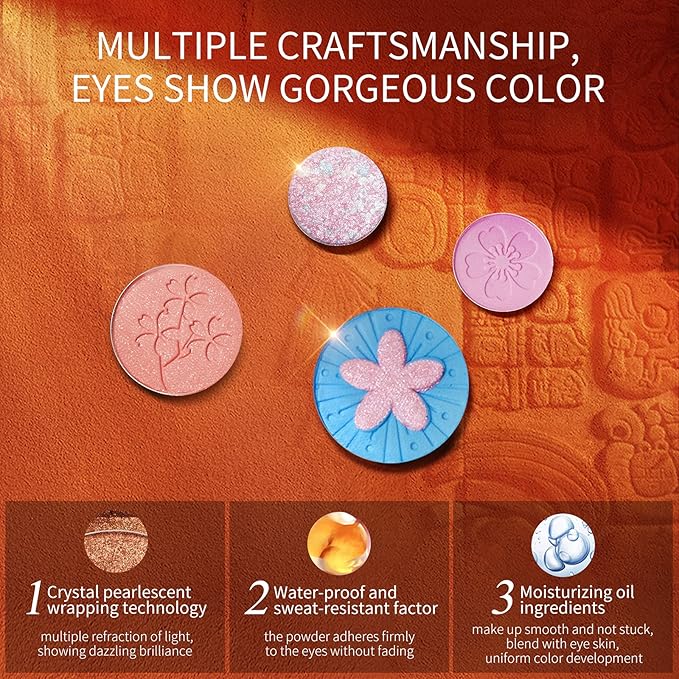 zeesea Egypt Eyeshadow Palette Maya Collection, Matte Shimmer Glitter Blendable High Pigmented 16 Shades Eye Makeup Palette (#08 CHERRY BLOSSOMS)