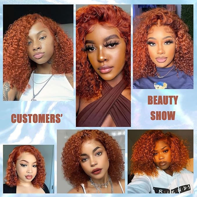 5×5 Closure Bob Wig Human Hair Glueless Wigs Human Hair Pre Plucked Pre Cut Short Curly Wig Water Wave Middle Part 350# Ginger for Women Wigs for Black Women 10Inch