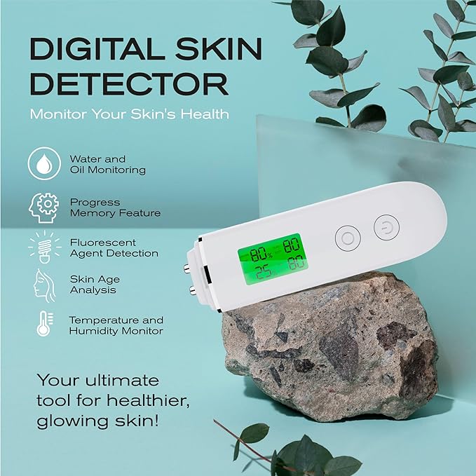 Skin Hydration Tester Monitor - Professional Portable Digital Corneometer Facial Moisture Analyzer Meter Tool - Multifunctional Hydration Test and Tracking Device for Skincare with LCD