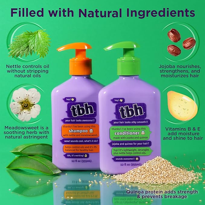 TBH Teen & Kids Shampoo - Lightweight and Detangling Hydrating Hair Shampoo for Dry, Oily, Fine, Curly, and All Hair Types - Tween and Kids Shampoo - Sulfate, Paraben Free- 32 oz