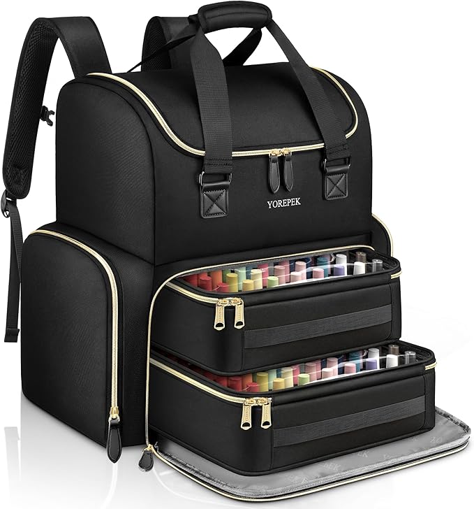 YOREPEK Extra Large Nail Polish Organizer Case Backpack Holds 96 to 100+ Bottles(15ml/0.5 fl.oz) UV Nail Lamp,Nail Organizers and Storage with 2 Removable Pouches Fits Nail Stuff,Gift for Manicurist