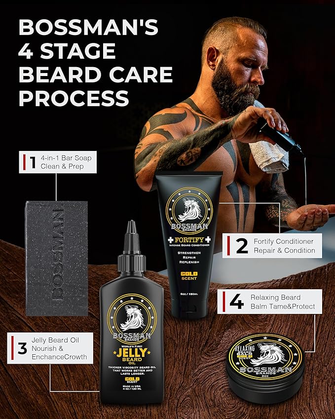 Bossman Jelly Beard Oil for Men & Beard Balm for Men Combo - Gold Scent