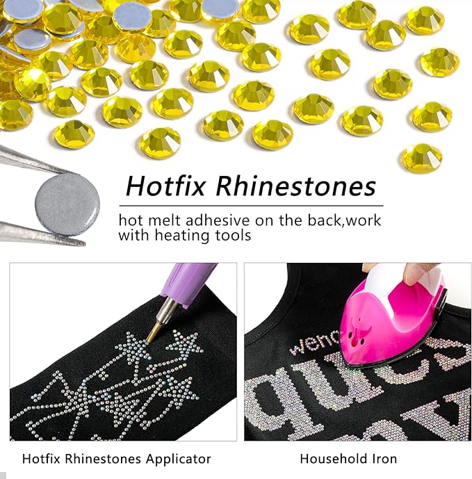 Beadsland Hotfix Rhinestones Bulk, 2880pcs Yellow Hot Fix Rhinestones for Crafts Clothes DIY Decoration, Citrine/Lemon Yellow, SS30, 6.3-6.5mm