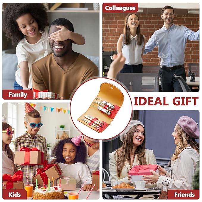 12 Set Manicure Set Bulk Mini Manicure Nail Clipper Kit 7 in 1 Stainless Steel Professional Nail Care Pedicure with Travel Portable Bag Grooming Kits for Women Men Home(Red)