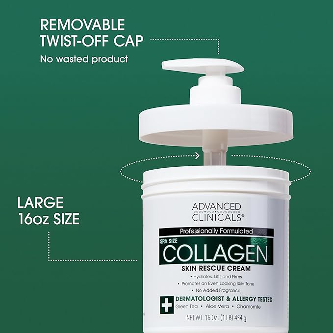 Advanced Clinicals Collagen Body Oil + Collagen Cream Body Lotion & Face Cream Beauty Skin Care 2PC Bundle – Tighten, Firm, & Hydrate Moisturizer Set For Scars, Wrinkles, Crepey Skin, & Stretch Marks