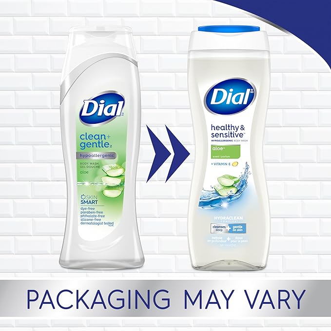 Dial Clean + Gentle Body Wash, Aloe Scent, 16 Fl Oz (Pack of 6)