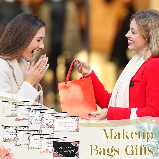 Jetec 30 Pcs Christian Gift for Women Religious Mother's Day Gifts Cosmetic Bags Inspirational Bible Verse Pencil Pouch Makeup Bags with Zipper for Travel Women Mother Sister(Bright Style)