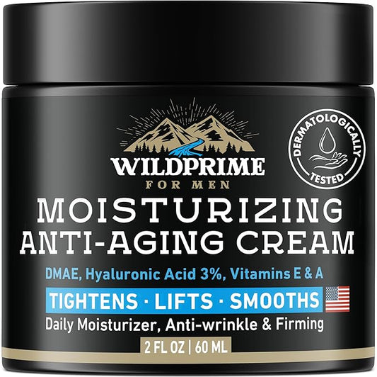 Men's Face Moisturizer Cream - Anti Aging & Wrinkle - Made in USA - Collagen, Hyaluronic Acid, Vitamins E & A, Avocado Oil - After Shave Lotion - Age Facial Skin Care, Day & Night Moisturizing, 2 oz