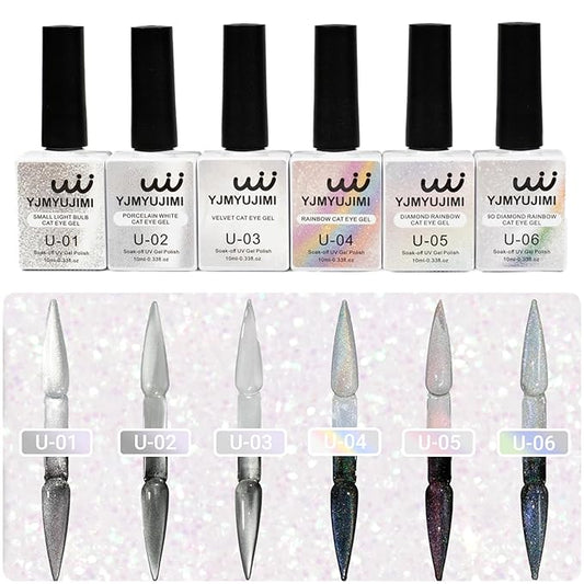 Universal Cat Eye Gel Polish, Clear and Black Base, 6 Shades with Magnetic Stick Varnish Nail Art Nail Salon Manicure 1 Bottle 10ML(0.33fl.oz) sparkling gel DIY