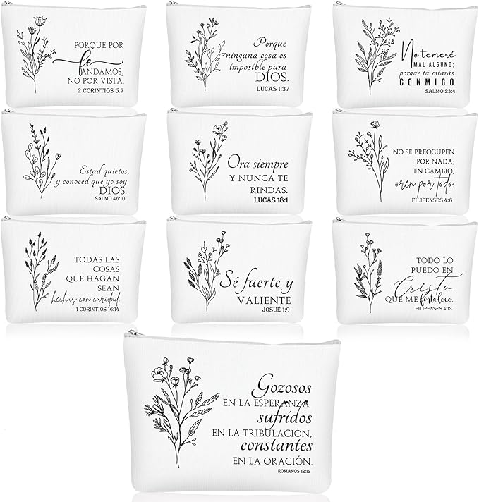 10Pcs Christian Gifts for Women Religious Cosmetic Bags Inspirational Bible Verse Pencil Pouch Canvas Makeup Bags Bulk with Zipper for Mother Sister Church Favors