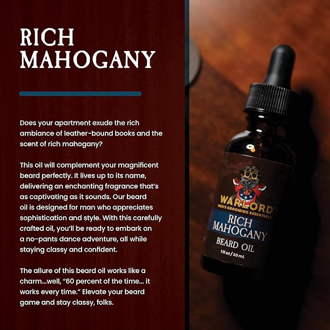 WARLORD Beard Oil & Beard Softener for Men - Beard Moisturizer & Natural Beard Oil to Reduce Itchy Skin, Tame Hair and Manage Frizz - Rich Mahogany, 1 Fl Oz