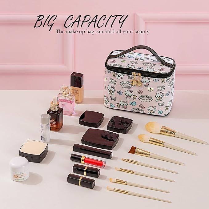 AmBealla Cosmetic Bag Large Makeup Bags Pink Travel Case with Makeup Brush Holder,2PCS Cosmetic Organizer for Women, Toiletry Storage Bag for Skincare & Beauty Tools Sweet Cute for Girls