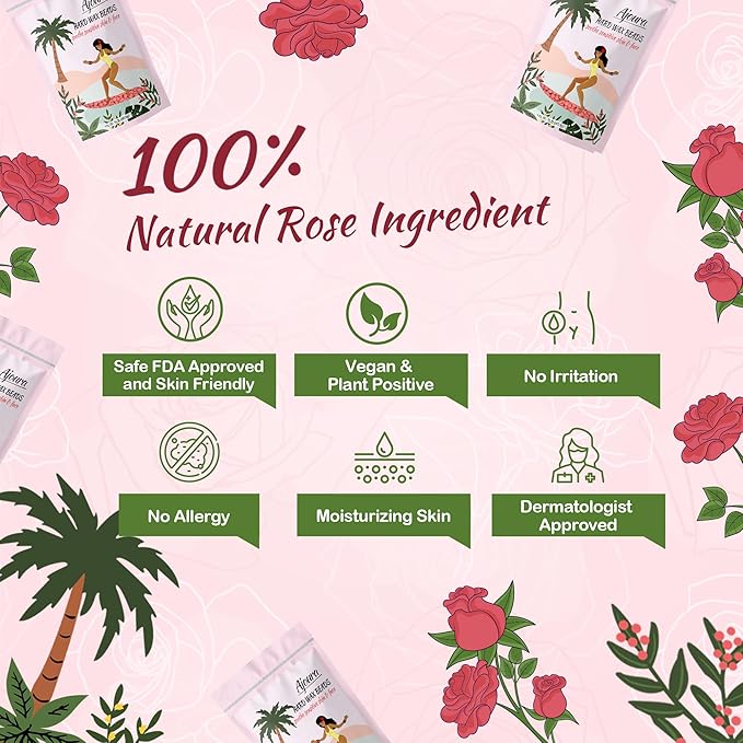 Ajoura Wax Beads for Hair Removal, 1lb Pink Rose Hard Wax for Coarse Hair, Perfect for Brazilian, Bikini, Eyebrow, Legs, Facial, and Full Body Waxing, At-Home Wax Refill for Women and Men