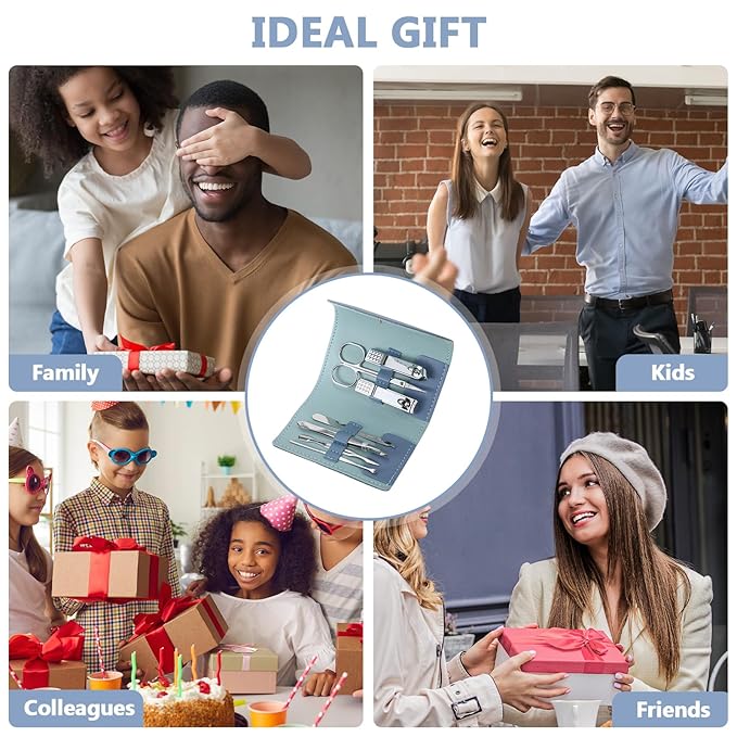 12 Set Manicure Set Bulk Mini Manicure Nail Clipper Kit 7 in 1 Stainless Steel Professional Nail Care Pedicure with Travel Portable Bag Grooming Kits for Women Men Home(Dark Blue)