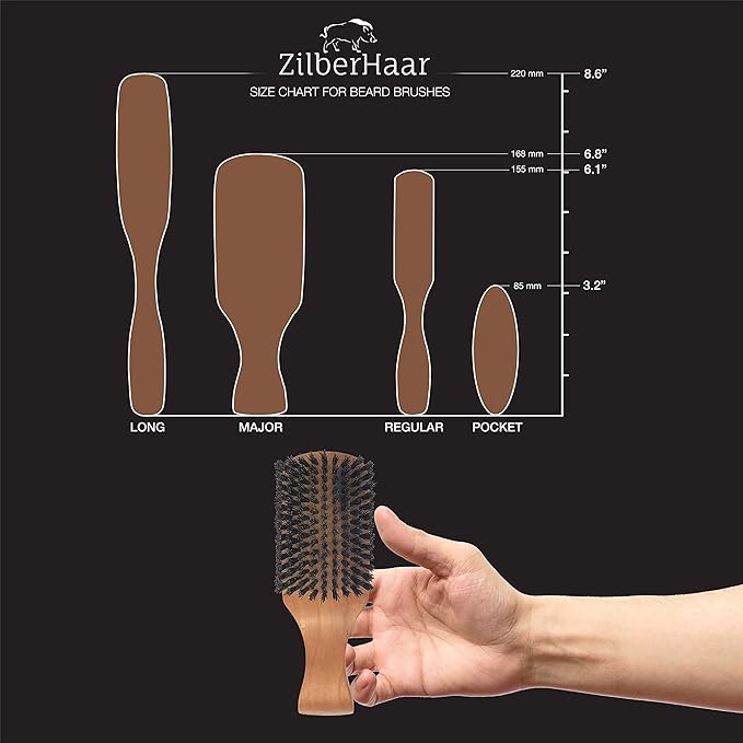 ZilberHaar Major – Men's Hair and Beard Brush – Soft Boar Bristles – Massages and Exfoliates Skin and Scalp – Ideal Men's Grooming Accessory – Made in Germany