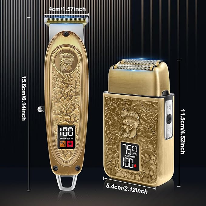 GEC Professional Men's Electric Razor & Barber Kit - Cordless Foil Shaver, Titanium T-Blades, 3-in-1 Multifunctional Trimmer for Beard, Hair, & Body Grooming – Travel-Friendly with Built-in Battery