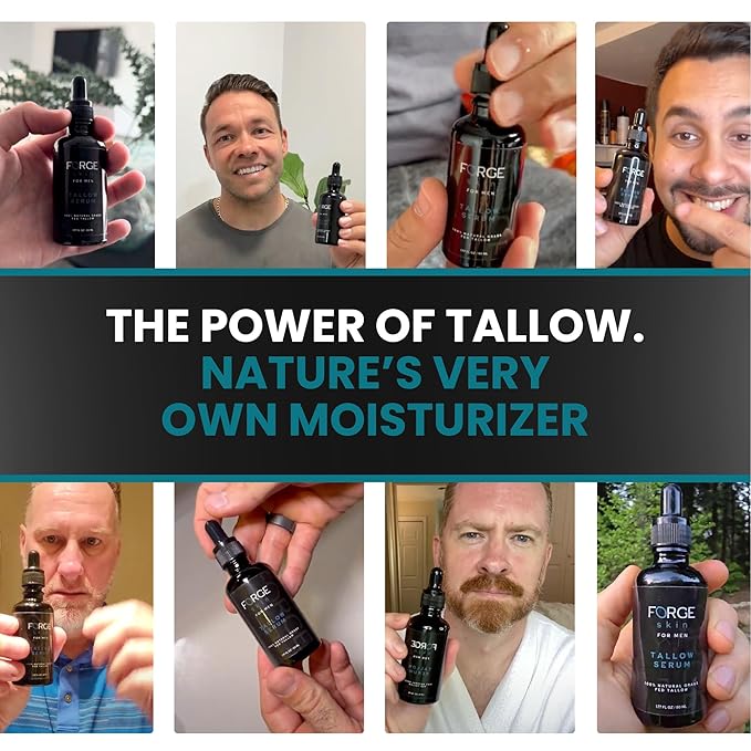 Original Forge Skin Men's Anti-Wrinkle Night Beef Tallow for Face Skin Care - 50ML | Green Tea Face Serum Brightening Serum Skincare For Men | Pore Minimizing Beef Tallow for Skin Glow and Hydration