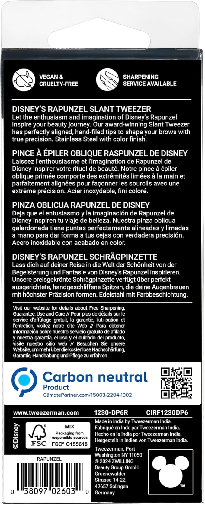 Tweezerman Rapunzel Slant Tweezer - Eyebrow Tweezers for Women and Men