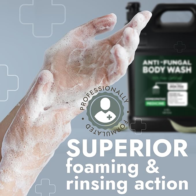 Antifungal & Antibacterial Body Wash with Tea Tree Oil | Homeopathic Medicine for Jock Itch, Athlete’s Foot, Ringworm, Back Acne & Eczema | Antibacterial Soap for Men & Women | 1 Gallon Pump Dispenser
