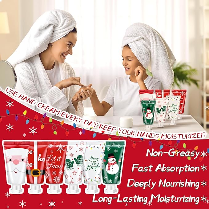 24 Pieces Christmas Hand Cream Gift Set Mini Travel Size Lotion Bulk Beauty Advent Calendar 2025 Holiday Stocking Stuffers for Women Mom Cowrkers Dry Cracked Hands, 30 ml, 6 Natural Plant Fragrances