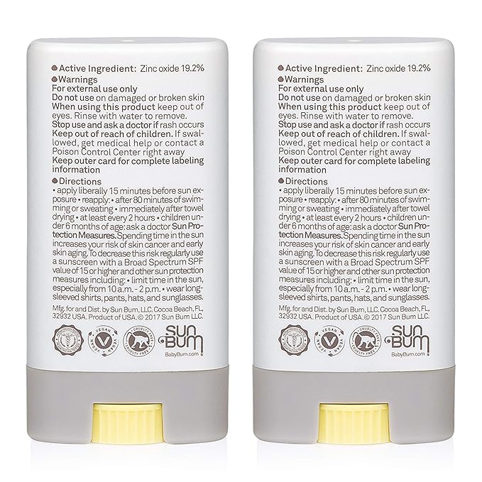 Baby Bum Mineral Sunscreen Face Stick - SPF 50 - UVA,UVB Face and Body Protection - Fragrance Free Safe for Sensitive Skin- Travel Size 0.45 Ounce (Pack of 2)