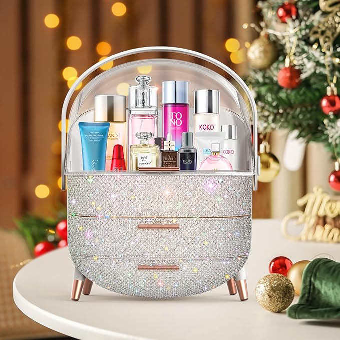 Teen Girls Gift Makeup Organizer,Skincare Organizer Jewelry Storage,Cosmetics Storage and Display Case,Make Up Holders and Organizers for Countertop,Bathroom Organizer (Pearl White)