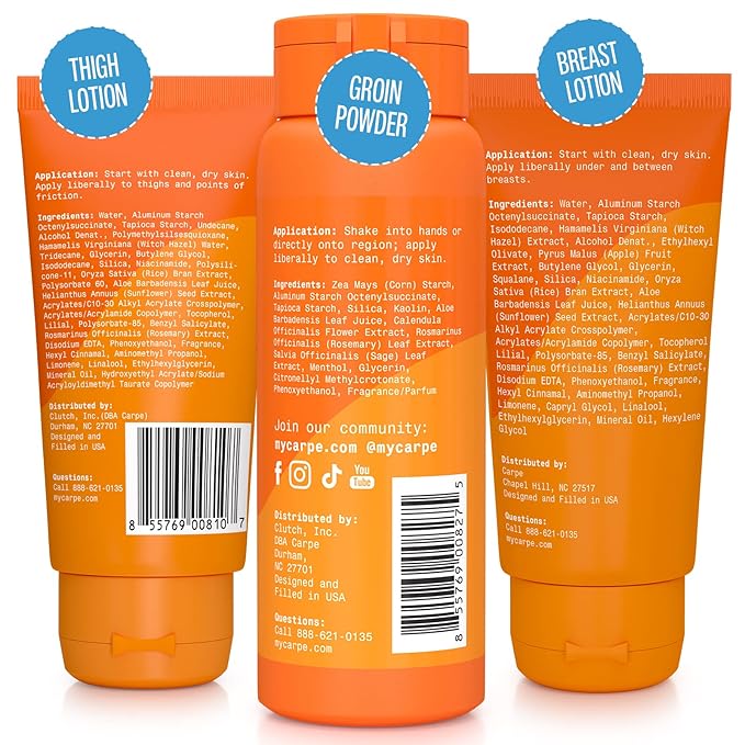 Carpe Women's Sweat Bundle Deal (1x Breast Sweat Absorbing Lotion, 1x Thigh Chafe Lotion, 1x Groin Powder) Women's Deodorant - Helps Absorb Excessive Sweat w/ Odor Protection for Sensitive Lady Parts
