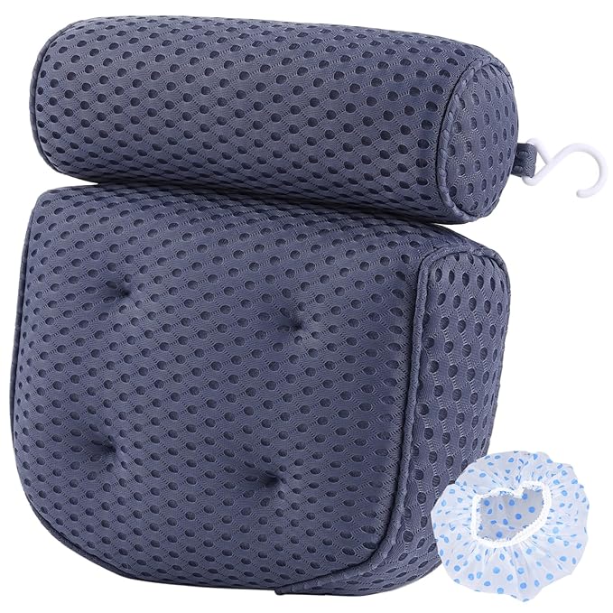 AEROiVi Luxury Bath Pillows for Tub,Bath Pillow Bathtub Pillows for Head and Neck Support Bath Cushion Made from Soft Spacer Mesh Material with Suction Cups (Dark Blue)