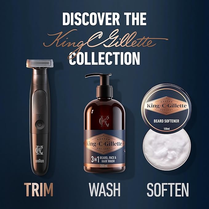 King C. Gillette Men's All-in-One Styler Cordless Stubble Trimmer with 4D Blade and 3 Interchangeable Combs, Waterproof, Beard Trimmer, Beard Care, One Blade Lasts 6 Months