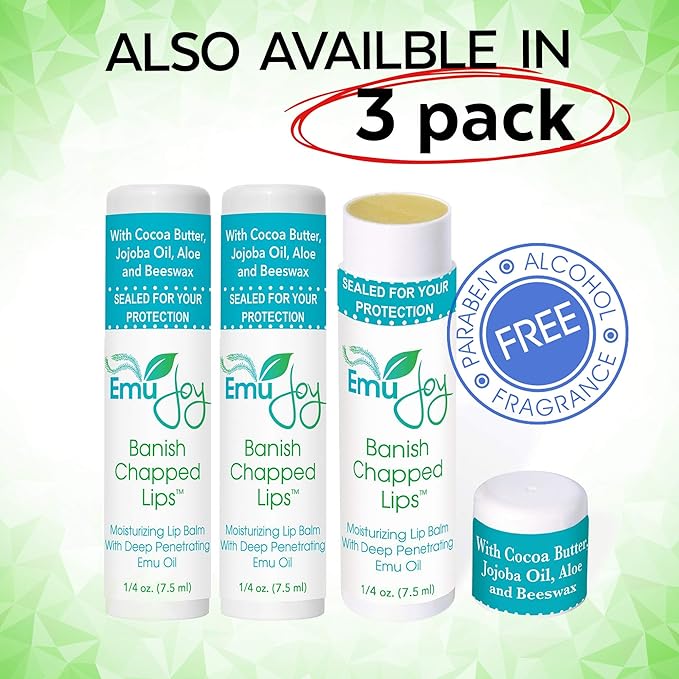 Emu Joy - Natural and Organic Emu Oil Lip Balm Hydrating, Pocket-Size Unflavored & Unscented Lip Balm with Emu Oil - Best for Severely Chapped Lips (1pk)
