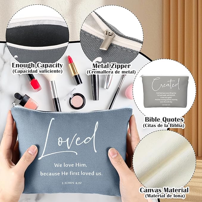 20 Pcs Christian Gifts for Women Religious Makeup Bags Cosmetic Inspirational Bible Verse Pencil Pouch with Zipper Mothers Day Thank You Church Gift Mom Travel Employee(Bright,Bible Words)