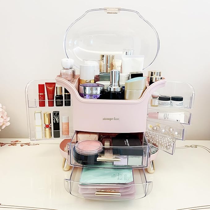 Upgrade Large Makeup Organizer Countertop Vanity Case Skin Care Cosmetic Storage Box Bathroom Counter Perfume Skincare Organizers Make Up Caddy Gift for Women Girls Clear Design Easy Visibility