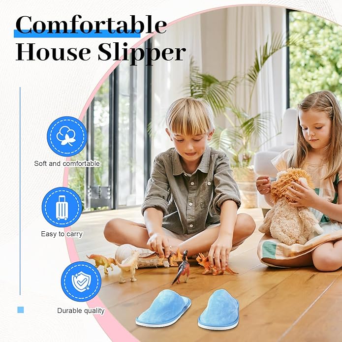 12 Pairs Kids Disposable Slippers for Guests Closed Toe Non Slip Spa Slippers Bulk Soft House Slippers Winter Warm Flip Flops for Boys Girls Travel Hotel Party Indoor Outdoor